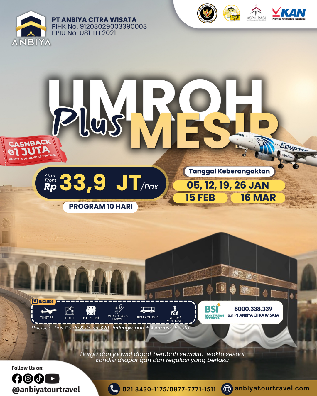 Umroh Plus Mesir 10D Januari-Maret 2027 Cashback 1 jt
